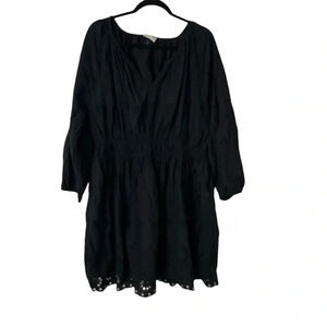 Universal Thread Women’s 3/4 Sleeve Black V-Neck Eyelet Detailed Dress Sz 1X GUC